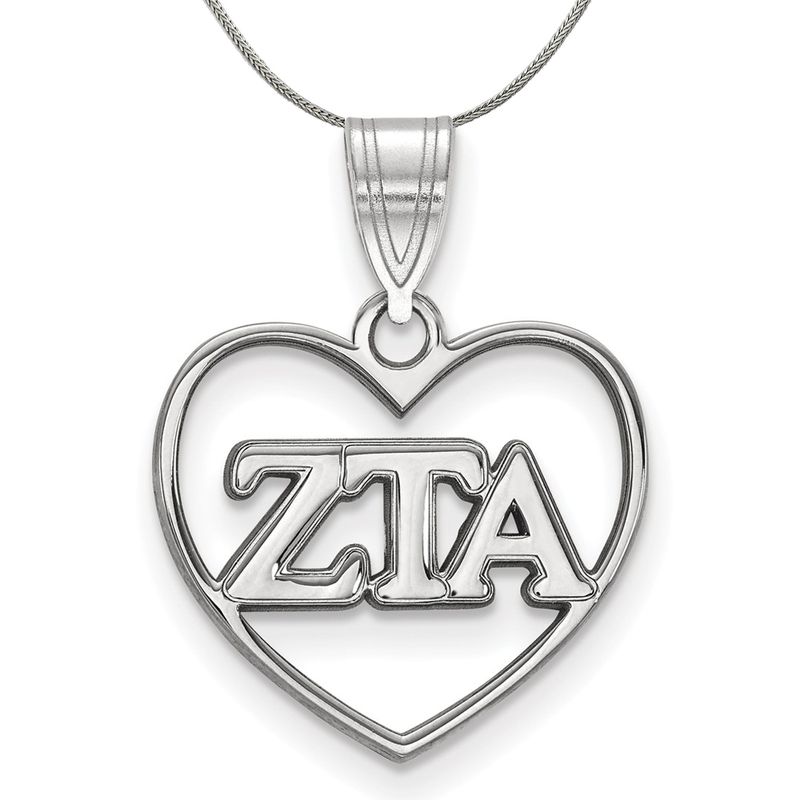 Sterling Silver Zeta Tau Alpha Heart Greek Necklace - 20 Inch